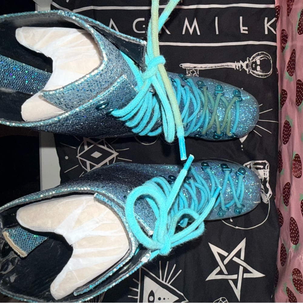 RARE HTF DOLLS KILL CLUB EXX BLUE SPARKLE PLATFORM TRAITOR BOOTS SIZE 9 - Picture 8 of 14